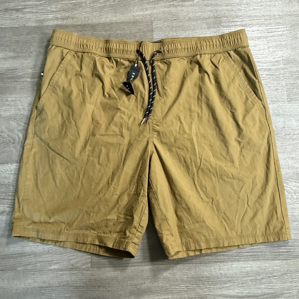 Edgar + Ash Mens XL‎ Khaki Tan Elastic Waist Drawstring Casual Shorts 7" Inseam